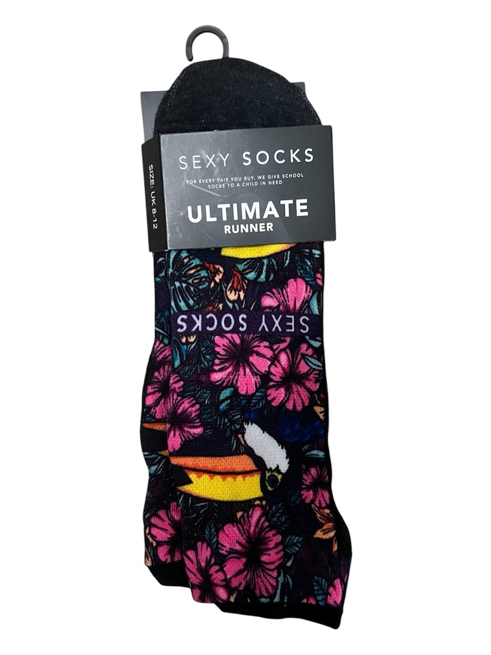 Sexy Socks Ultimate Runner Toucans and Flowers Arch Support Size 8-12 NWT